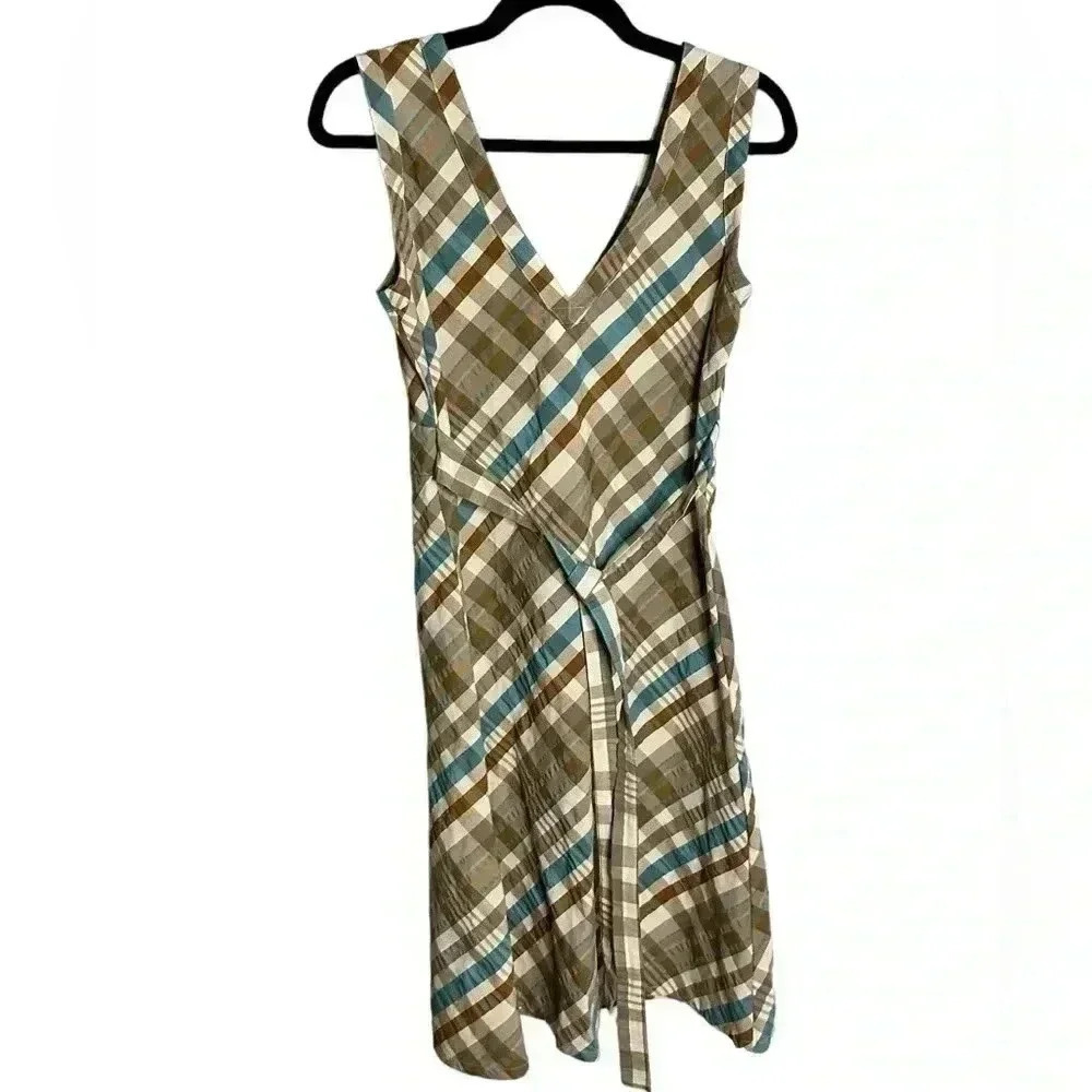 Patagonia Water Girl Brown Blue Tartan Plaid Sleeveless Mini Sun Dress Size XS - Picture 4 of 5